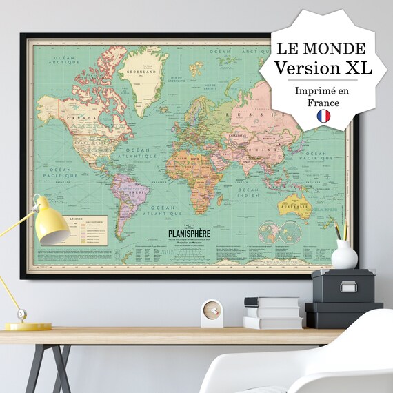 Poster mappemonde vintage Vintura : carte du monde géante | Scenolia