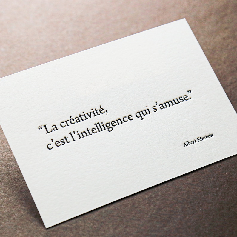 Carte Letterpress citation sur la Créativité d'Einstein image 1