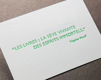 Carte Letterpress citation Virginia Woolf