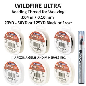 WildFire Ultra Beading Thread for Weaving  .004 in / 0.10 mm 20 Yd.-50 Yd.- 125 Yd. Black and Frost