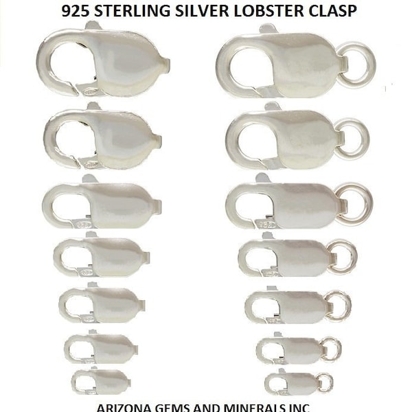 Sterling Silver .925 Lobster Claw Clasp 2 styles - 7 sizes 8mm - 18mm 1 PC-10 PC FREE Shipping
