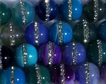 Agate Round Beads with Rhinestone 12mm AAA High Quality FREE SHIPPING