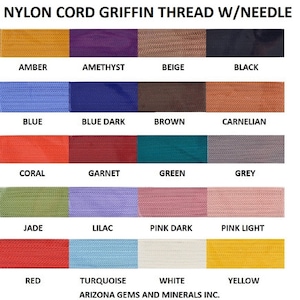 Nylon Cord Griffin Beading & Knotting Thread with Needle 6 Sizes 1 thru 8 and 20 Colors