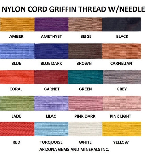 GRIFFIN Carded Nylon Beading Cord Size #4 Pick Color