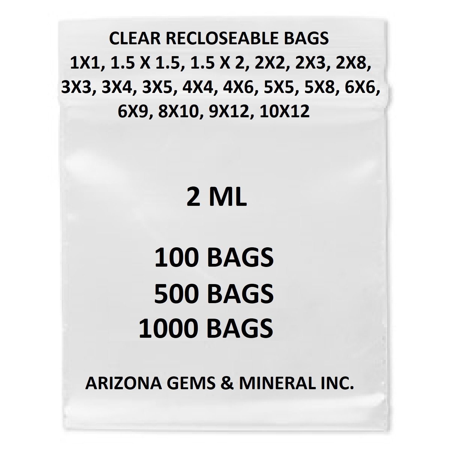 Box of 1,000 3 X 3 Clear Plastic Reclosable Bags for Jewelry and