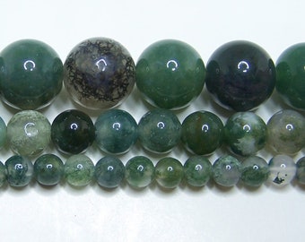 Perles d'agate mousse 2mm-3mm-4mm-6mm-8mm-10mm-12mm vraie pierre 15.5" brin livraison gratuite