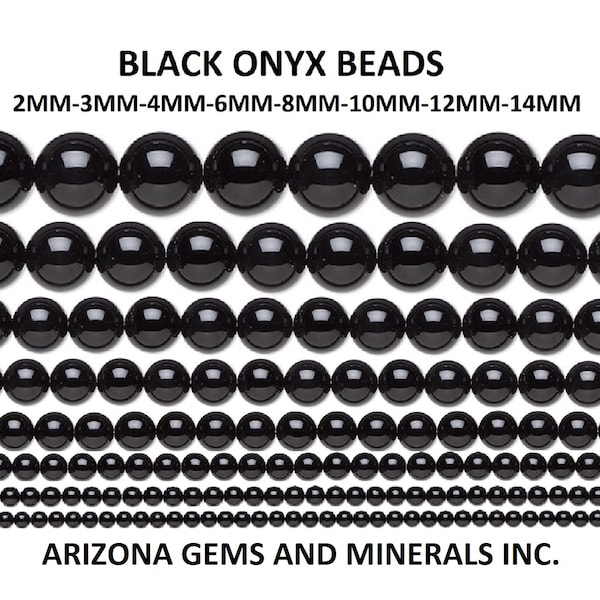 Black Onyx Beads Genuine Real Stone 2mm-3mm-4mm - 6mm - 8mm - 10mm -12mm-14mm 15.5 inch strand