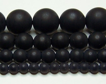Matte Black Onyx Beads Genuine Real Stone 2mm-3mm-4mm-6mm-8mm-10mm-12mm-14mm Real Stone 15.5 inch Strand