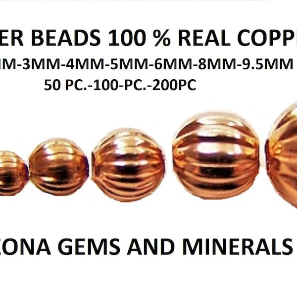 Real Copper Round Corrugated Beads 2.4mm - 3mm - 4mm - 5mm - 6mm - 8mm - 9.5mm FREE SHIPPING 100% Genuine Copper