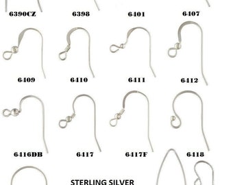 Sterling Silver .925 Hook Ear Wires & French Ear Wires 15 Styles+10Pc-20Pc-50Pc FREE SHIPPING