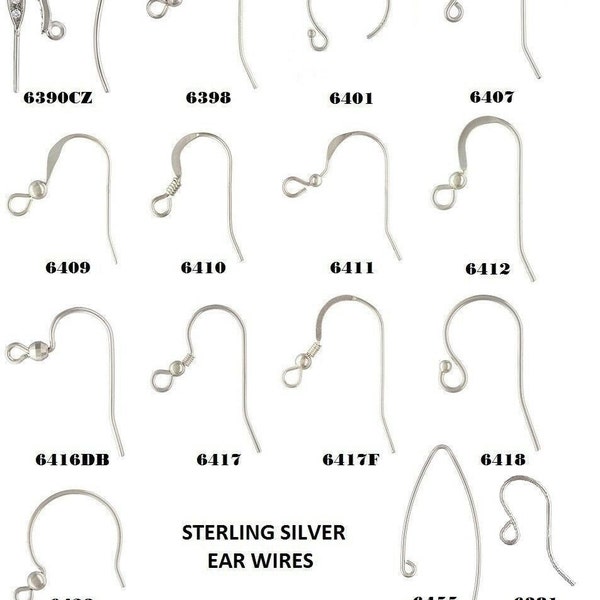 Sterling Silver .925 Hook Ear Wires & French Ear Wires 15 Styles+10Pc-20Pc-50Pc FREE SHIPPING