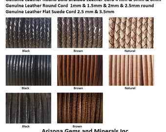 Genuine Leather Braided & Round and Suede Sizes 1mm. - 6mm. Quantity 1 Yard - 20 Meter FREE SHIPPING