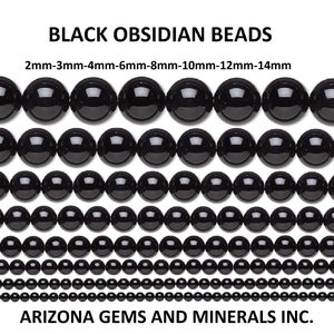 BLACK OBSIDIAN BEADS Genuine Real Stone 2mm-3mm-4mm-6mm-8mm-10mm-12mm-14mm Real Stone 15.5 inch