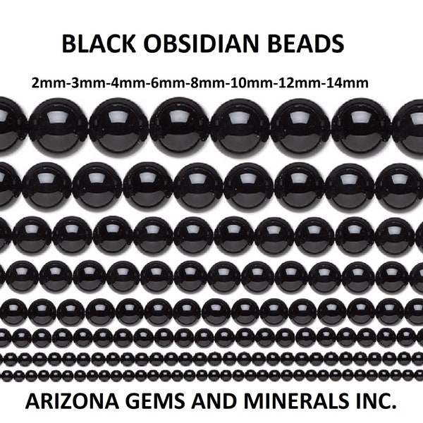 BLACK OBSIDIAN BEADS Genuine Real Stone 2mm-3mm-4mm-6mm-8mm-10mm-12mm-14mm Real Stone 15.5 inch