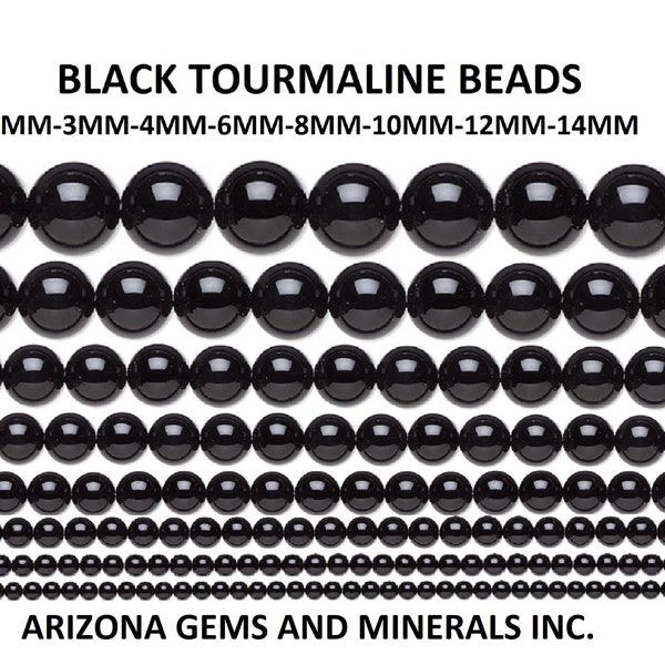 BLACK TOURMALINE BEADS Genuine Real Stone 2mm-3mm-4mm-6mm-8mm-10mm-12mm-14mm Real Stone 15.5 inch