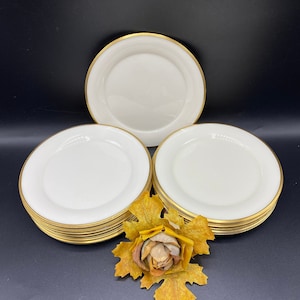 Mid Century porcelain bread plates set of 14 with gold band, Very good condition, Wedding china, mix and match china, elegant table settings