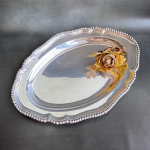 RARE 1754 Georgian English 16&quot; sterling silver oval tray, 39 ounces, very good condition, Dog Tooth & Acanthus border