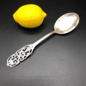 Antique THEODOR OLSEN EFTF Norway Sterling Spoon, 9&quot; serving spoon chased handle Tea party, wedding silver, collectible silver, Norwegian