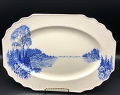 Large Blue transferware English Ironstone serving Platter, 1890 39 s Myott Son Co. Homeland Pattern Asian style, Excellent condition, tray