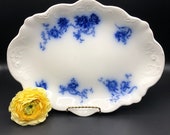 Antique Johnson Bros. Neapolitan pattern, royal semi porcelain, Flow Blue transferware English Ironstone serving Platter Excellent condition