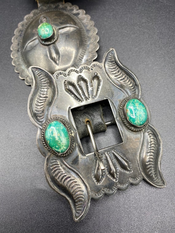 Vintage Navajo Sterling silver belt with Turquois… - image 4