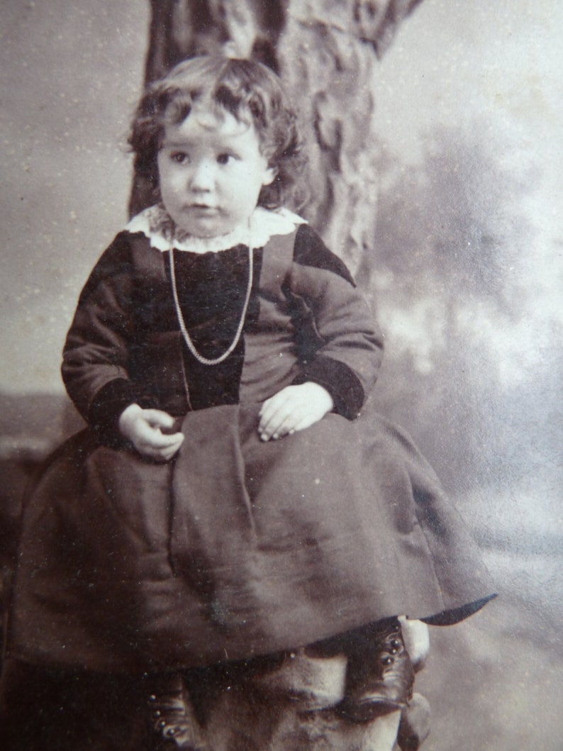 Antique 1890's Photo Toddler Sitting on Rocks With Tree, Kewaskum