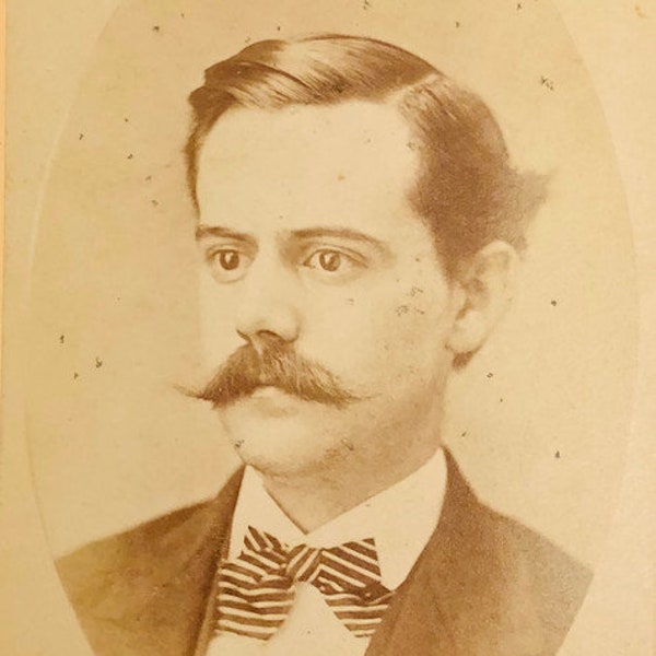 Antique CDV card Man with mustache late 1800’s portrait photograph by David French West Meriden CT, Carte de visite, antique ephemera