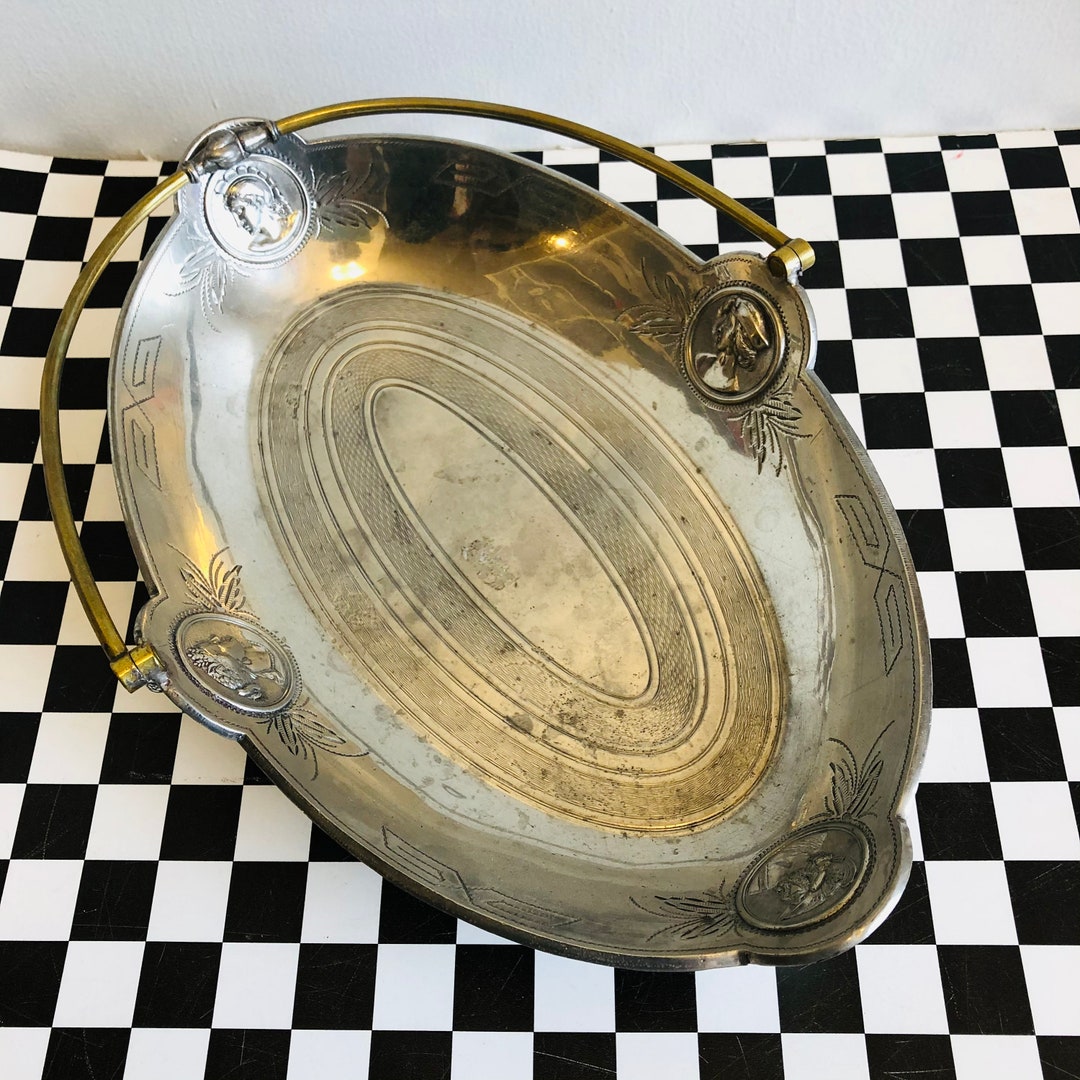 Antique 1870s Brides Basket in Triple Silver Plate on Copper, Simpson