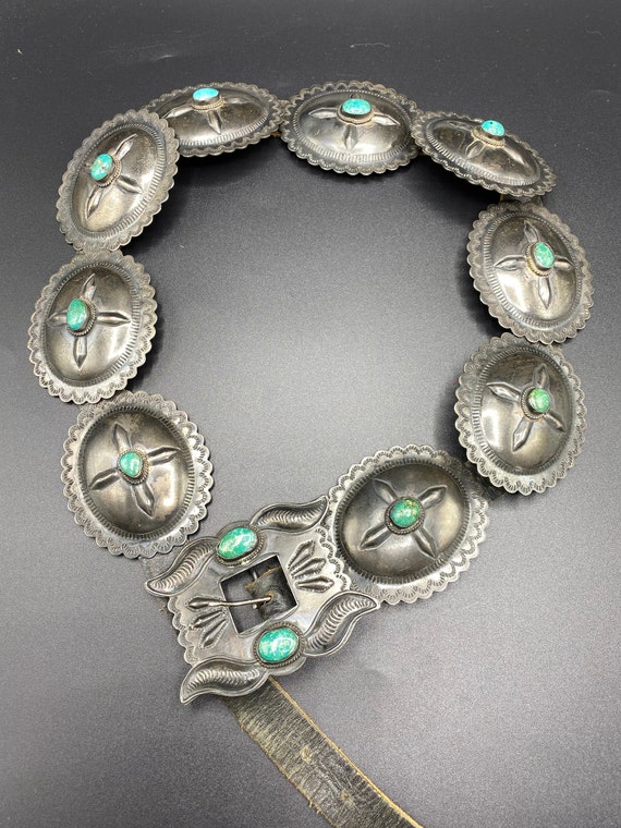 Vintage Navajo Sterling silver belt with Turquois… - image 1