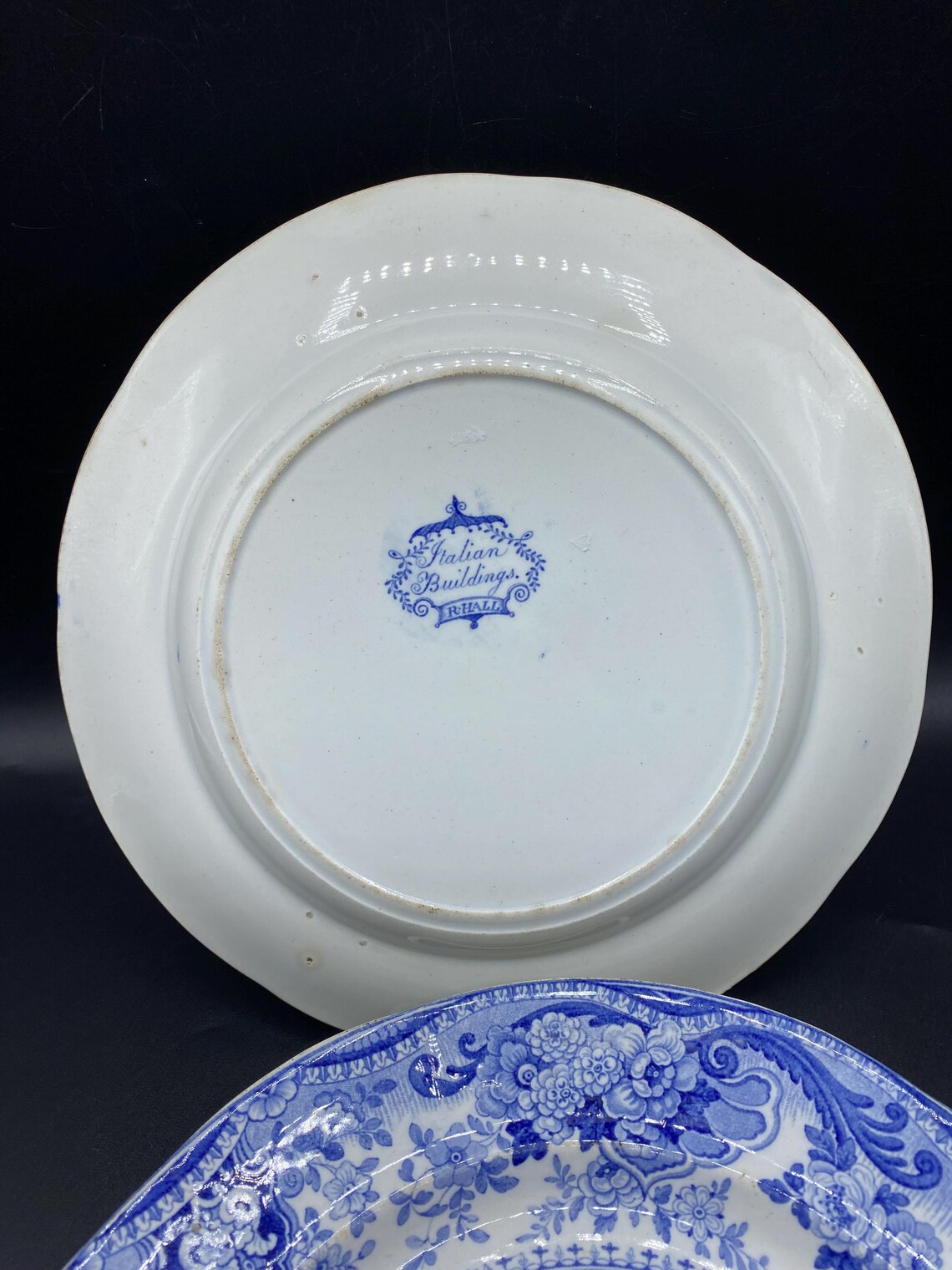 Set of 8 Antique 1820-40's Ralph Hall Blue Transferware Plates