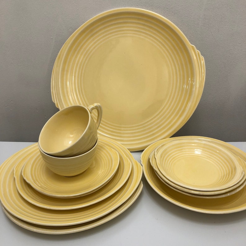 soup bowl 10 pieces Vintage 1930/'s Edwin Knowles Yellow dinnerware salad plate very good condition platter dinner plate