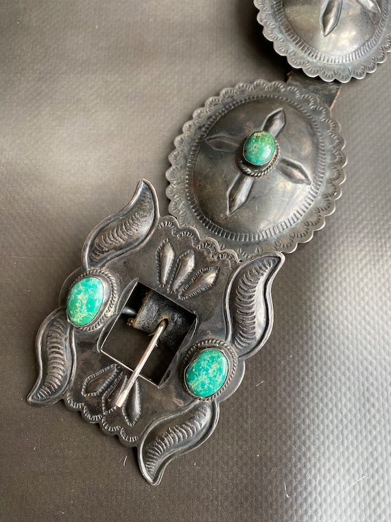 Vintage Navajo Sterling silver belt with Turquois… - image 3