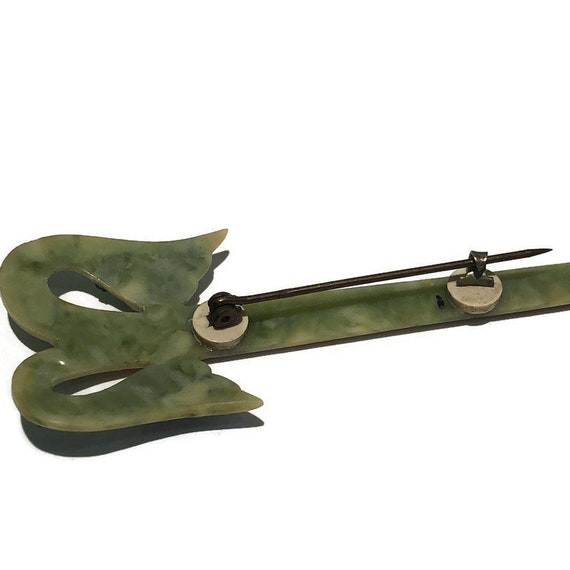 Antique 1930's Celluloid 4" bar pin with green cr… - image 5