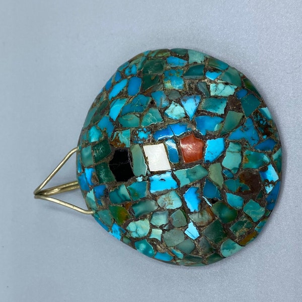 Vintage Kewa Santo Domingo turquoise covered shell pendant mosaic turquoise & spiny oyster