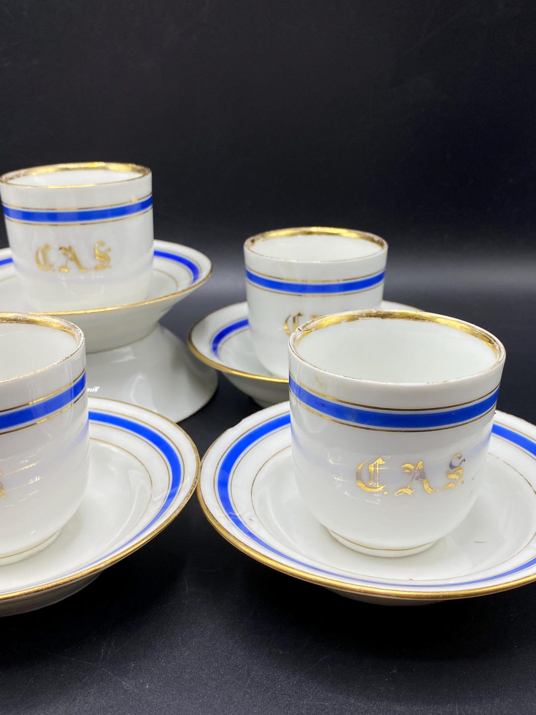 Set of 6 Demitasse Cups and Saucers Antique French Limoge Blue Banded ...