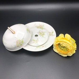 Dome top butter dish 1880-1900 with a pink yellow and green Daisy pattern by Charles Field, Haviland Limoge. MINT, Victorian, dining serving