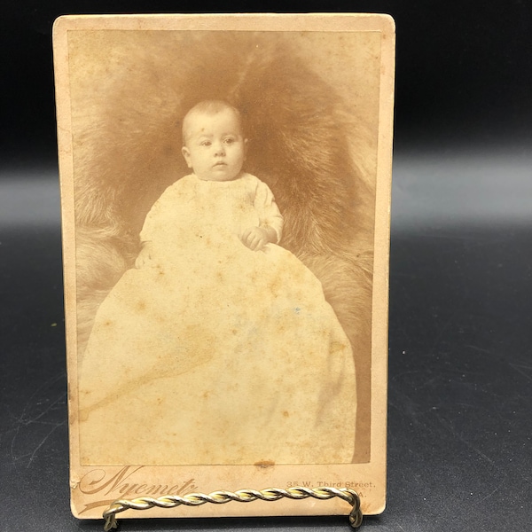 Antique 1880's photo baby in christening gown, Nyemetz Chester PA, cabinet card photo, antique studio photography