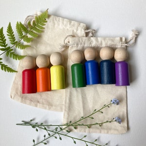 rainbow color learning pegs, rainbow peg dolls, Montessori peg dolls, learning toys, educational toys, baby shower gift