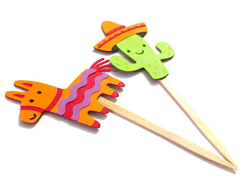 Fiesta Cupcake Toppers Set of 12 Mexican Party Decoration Fiesta Baby Shower Fiesta Party Decorations Paper Cinco de Mayo Cupcake Topper