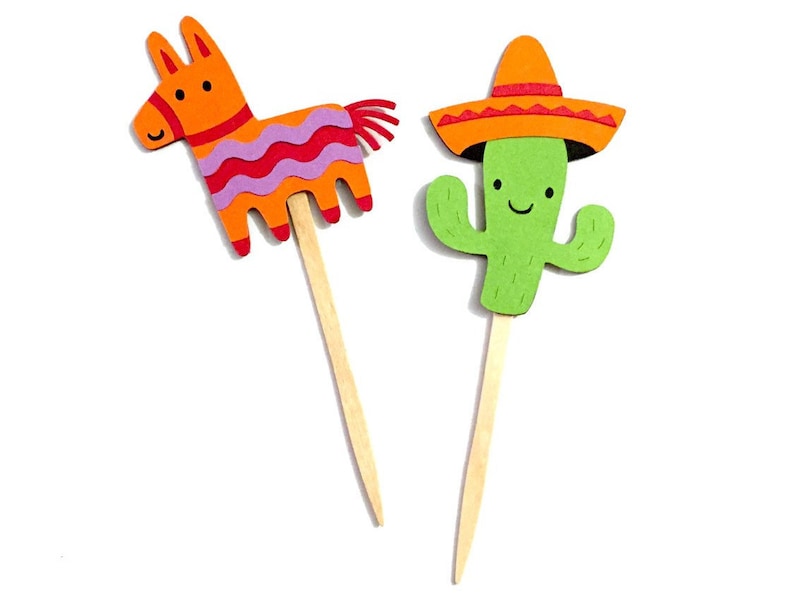 Fiesta Cupcake Toppers Set of 12 Mexican Party Decoration Fiesta Baby Shower Fiesta Party Decorations Paper Cinco de Mayo Cupcake Topper