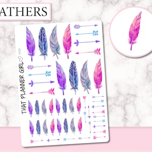 Decorative Feather Stickers - perfect for the Standard EC or Plum Paper Planner - beautiful, fun feathers + arrows - M024