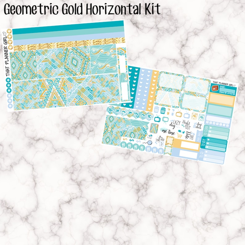 weekend banner washi more icons Geometric Gold HORIZONTAL kit full boxes 12 boxes Erin Condren Planner Stickers