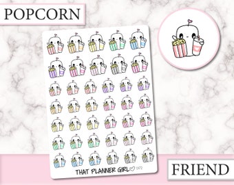 Friend Watches a Movie - Friend with popcorn and a drink ready to watch a movie or tv binge - Planner Stickers - Hand Drawn Doodles - D172