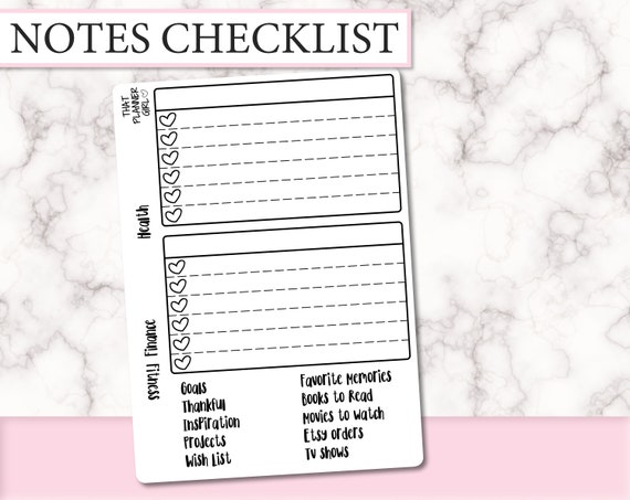Large Note Page check lists - Bullet Journal Style! Space to write (or use  the included headers) headers in each box! M043