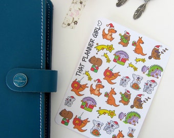 Australian Christmas Animal Stickers - Perfect for decorating your Erin Condren Planner - Aussie X-mas - Holiday Season