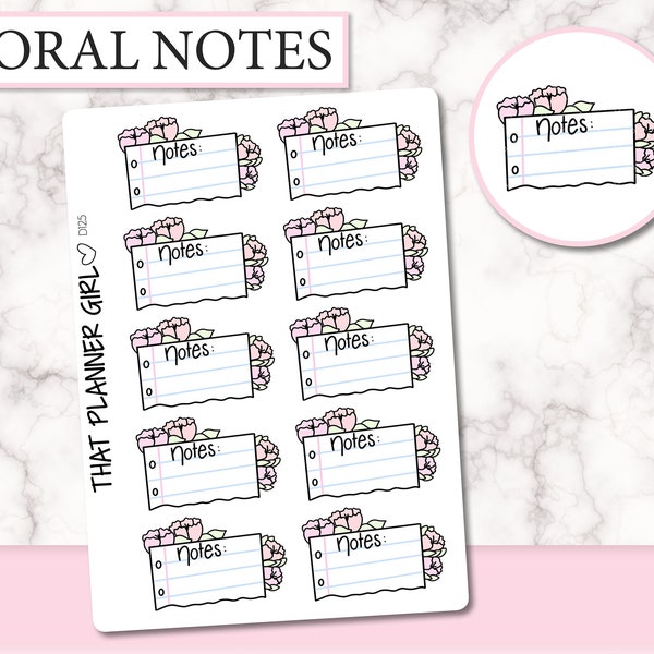 Floral Note Paper Doodle - Use to decorate your planner or mark important events! - Standard / Kikki K Stickers - Hand Drawn Doodles - D125