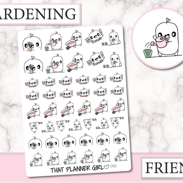 Friend Gardening Stickers - Perfect for gardening, pot plants, planting, seedlings etc - Planner - Hand Drawn Character Doodles - D152