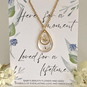 Baby's Breath Resin Teardrop Necklace, Miscarriage Keepsake image 3