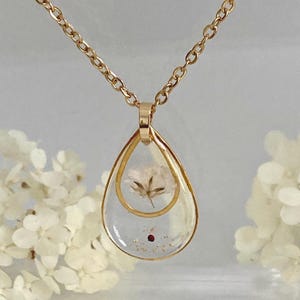 Baby's Breath Resin Teardrop Necklace, Miscarriage Keepsake