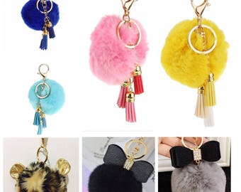 Faux Fur PomPom Keychain, Handbag Charm